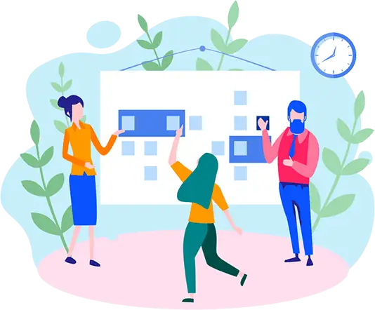 cartoon image of app development company planning the best app developer AU,NZ,USA,GB,EU,SK,CA